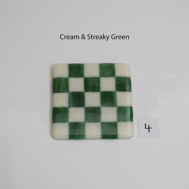 10cm Cream & Streaky Green Chequered Coaster - Bullseye Collection