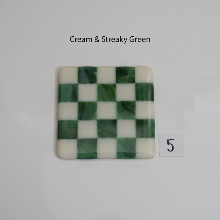 10cm Cream & Streaky Green Chequered Coaster - Bullseye Collection