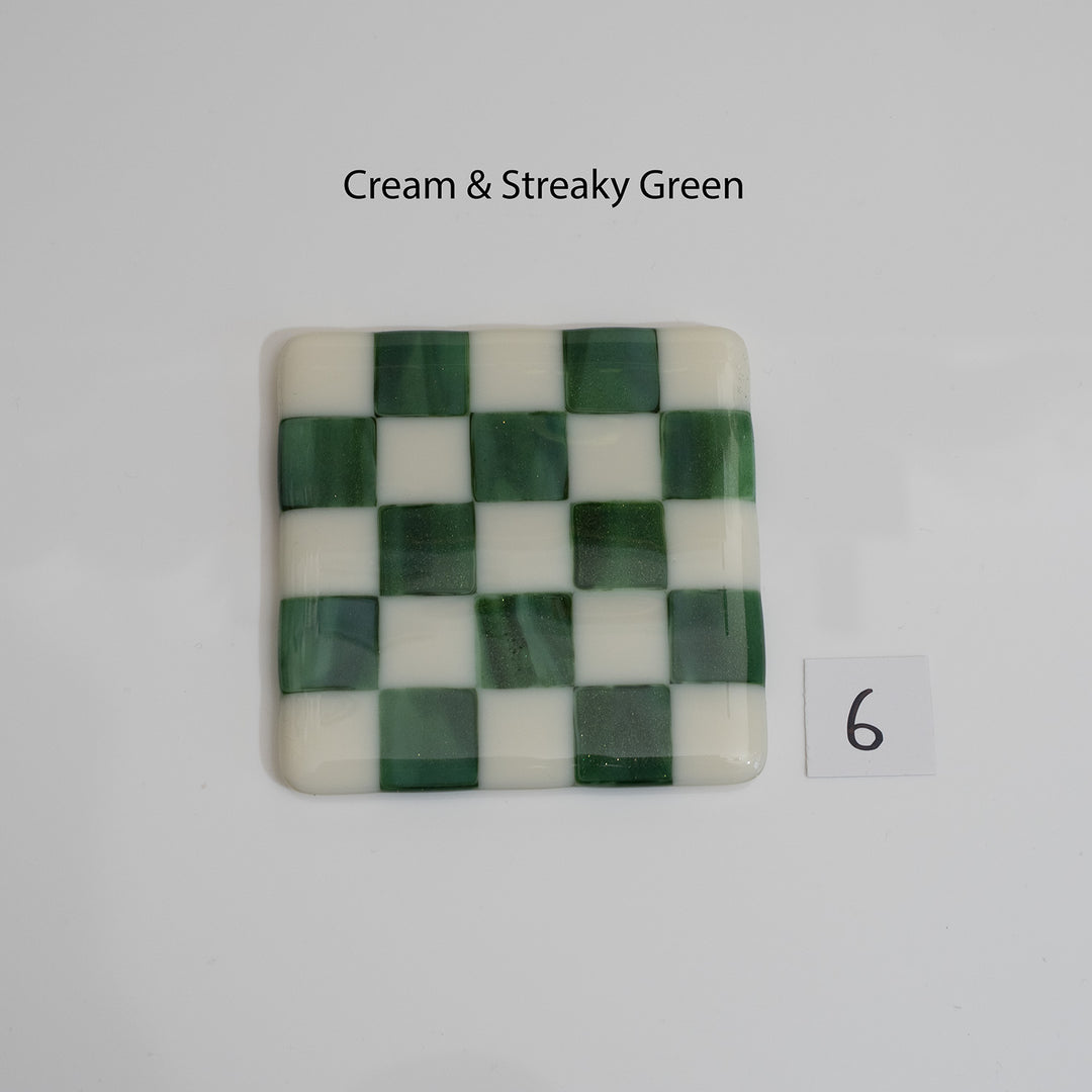 10cm Cream & Streaky Green Chequered Coaster - Bullseye Collection
