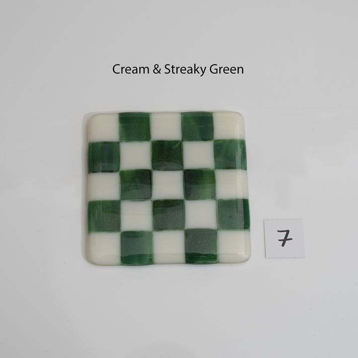 10cm Cream & Streaky Green Chequered Coaster - Bullseye Collection
