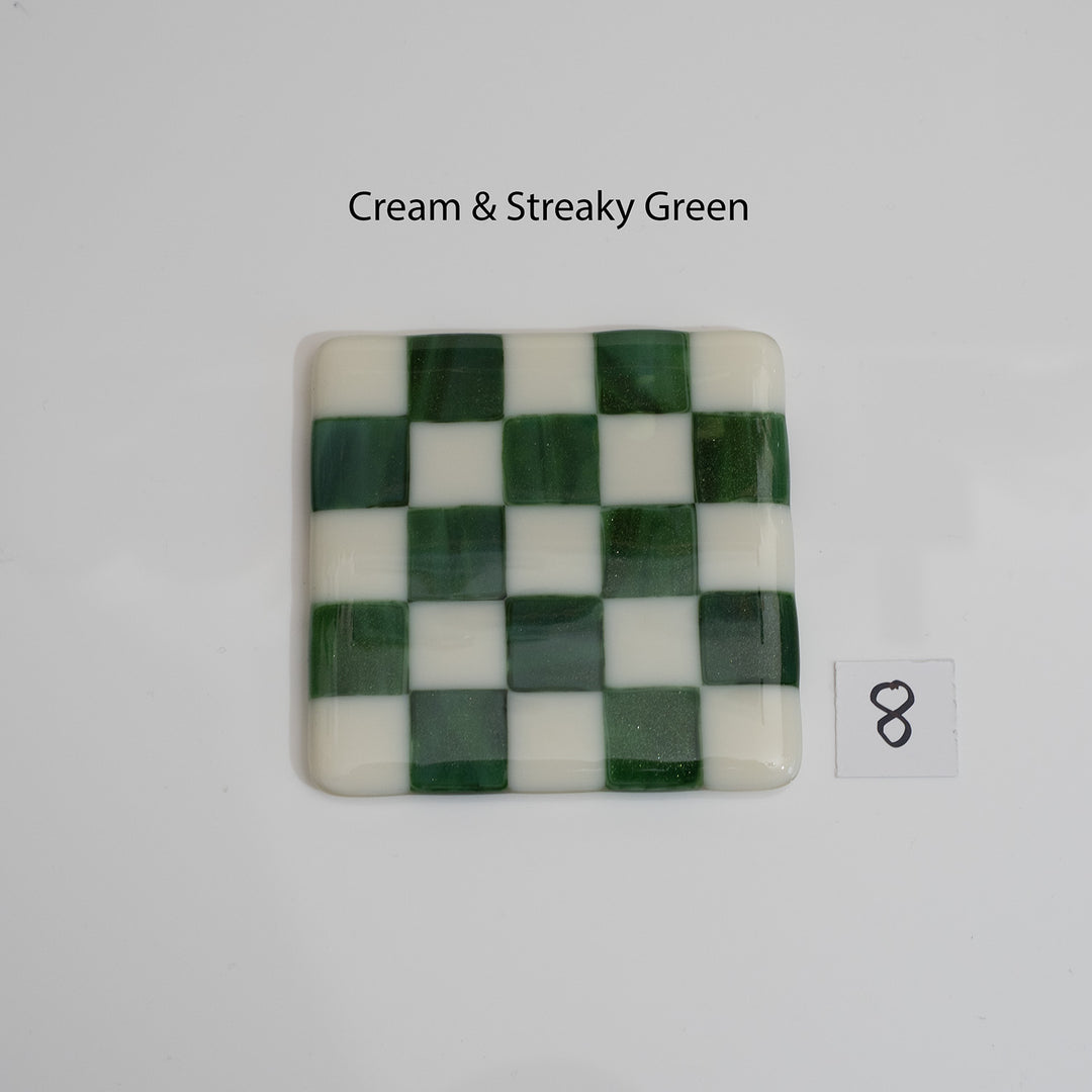 10cm Cream & Streaky Green Chequered Coaster - Bullseye Collection