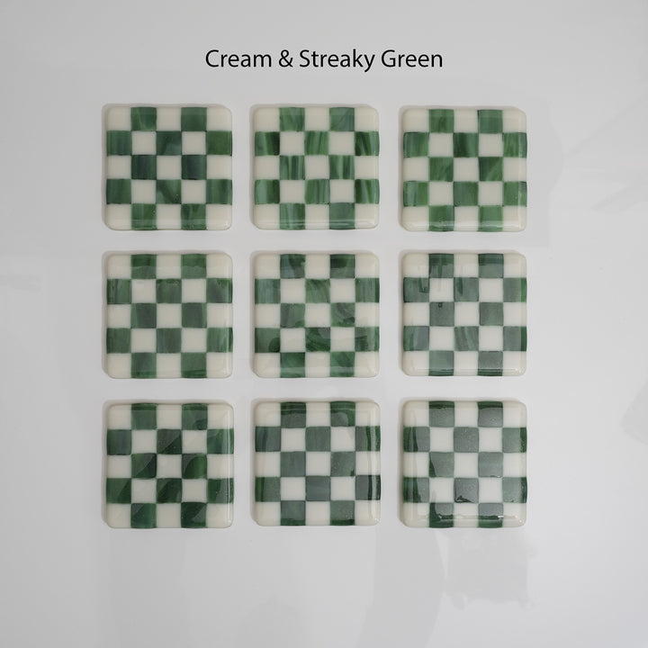 10cm Cream & Streaky Green Chequered Coaster - Bullseye Collection