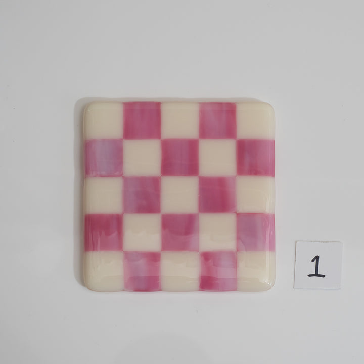 10cm Cream & Streaky Pink Chequered Coaster - Bullseye Collection