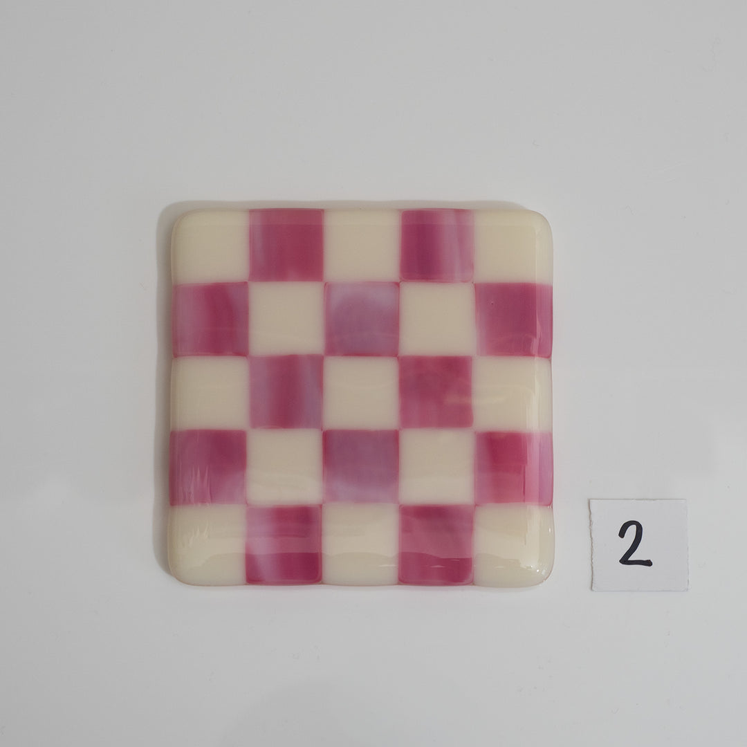 10cm Cream & Streaky Pink Chequered Coaster - Bullseye Collection