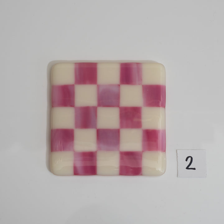 10cm Cream & Streaky Pink Chequered Coaster - Bullseye Collection