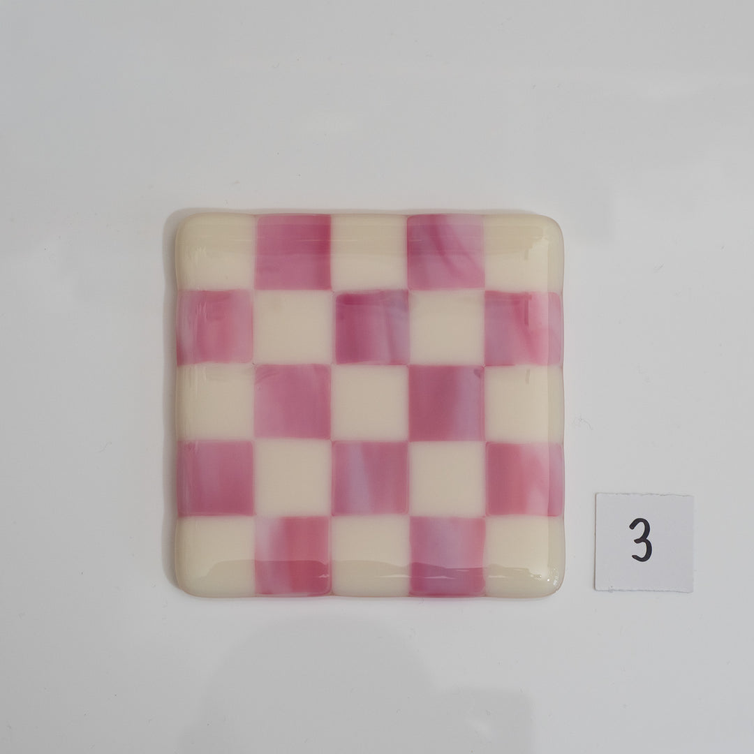 10cm Cream & Streaky Pink Chequered Coaster - Bullseye Collection