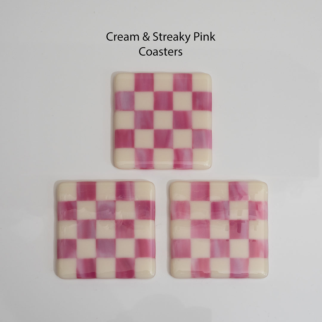 10cm Cream & Streaky Pink Chequered Coaster - Bullseye Collection