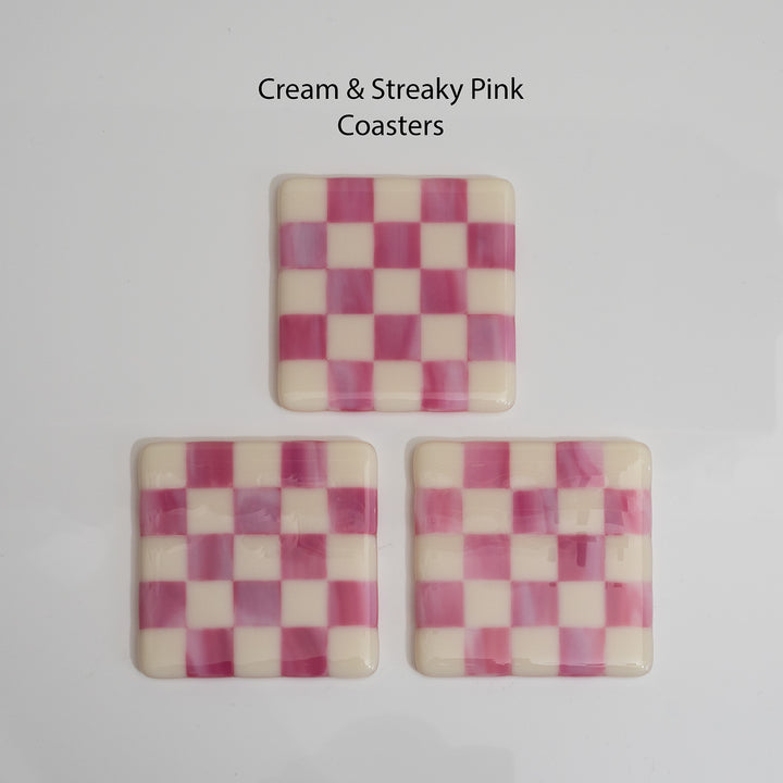 10cm Cream & Streaky Pink Chequered Coaster - Bullseye Collection
