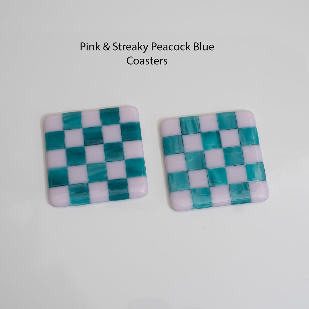 Pink & Streaky Peacock Blue Chequered Coaster - Bullseye Collection