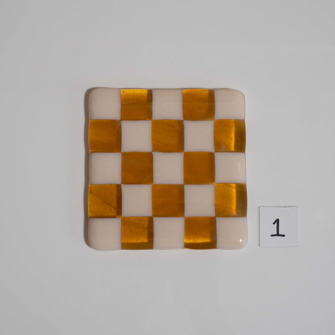 10cm Chequered Almond &amp; Amber Coaster