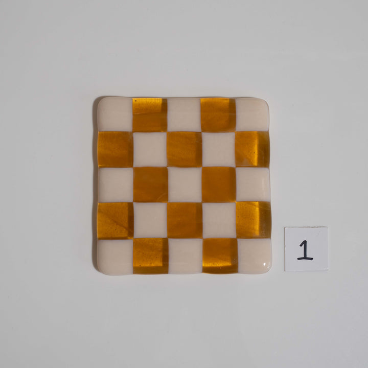 10cm Chequered Almond &amp; Amber Coaster