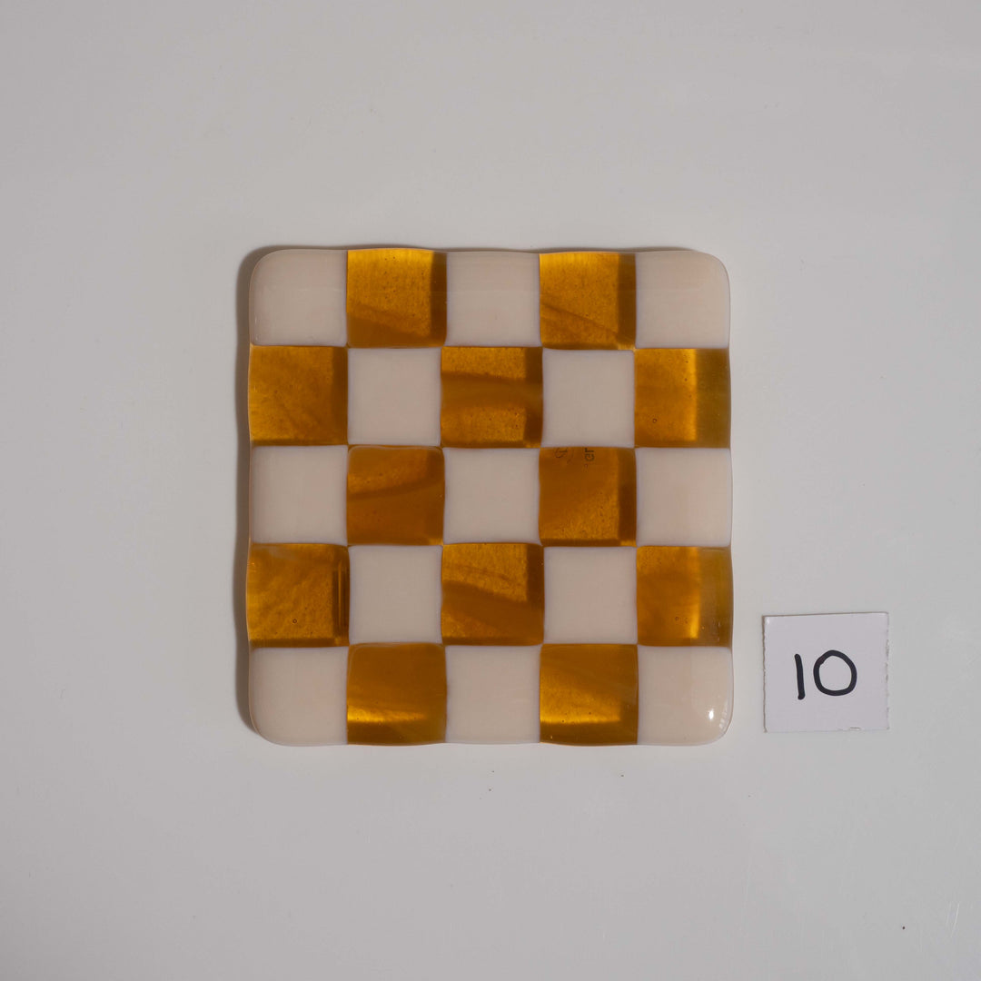 10cm Chequered Almond &amp; Amber Coaster