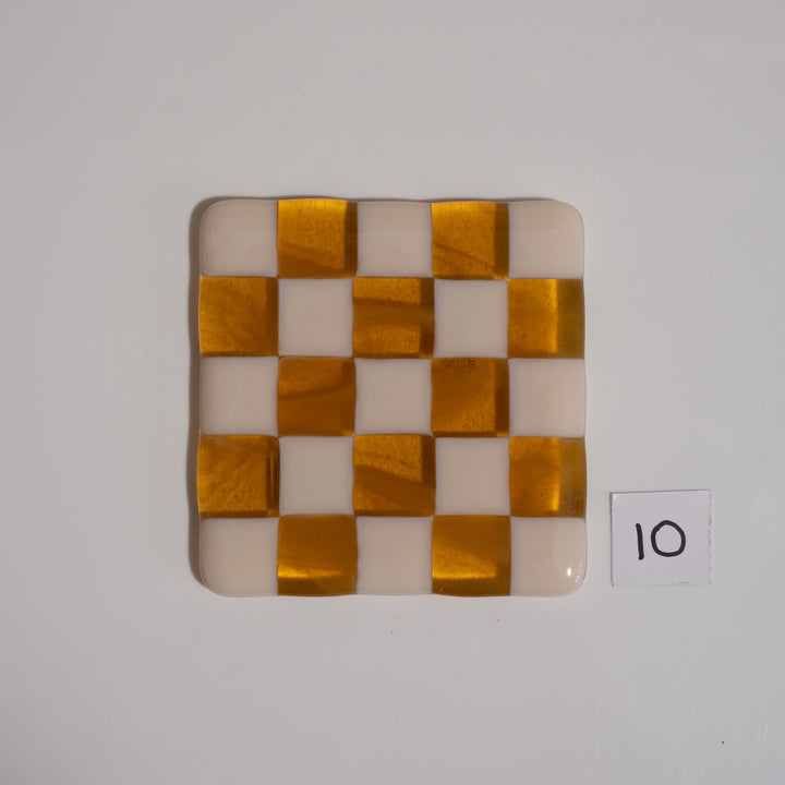 10cm Chequered Almond &amp; Amber Coaster