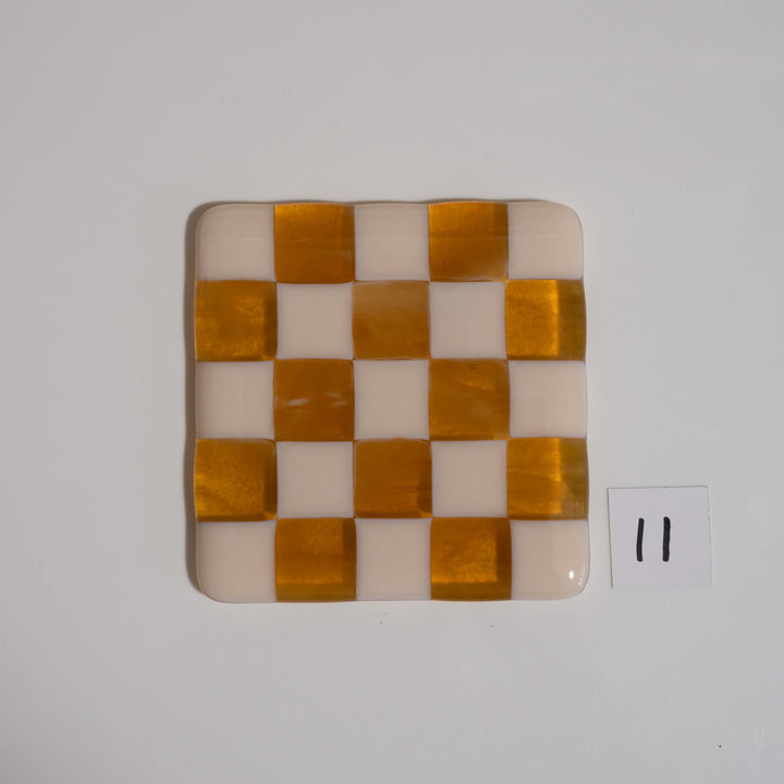 10cm Chequered Almond &amp; Amber Coaster