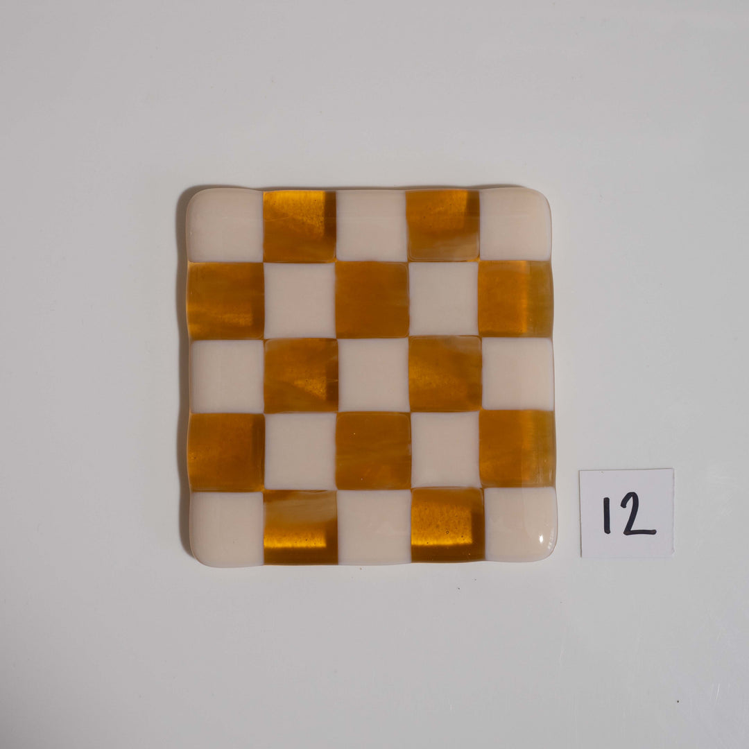 10cm Chequered Almond &amp; Amber Coaster