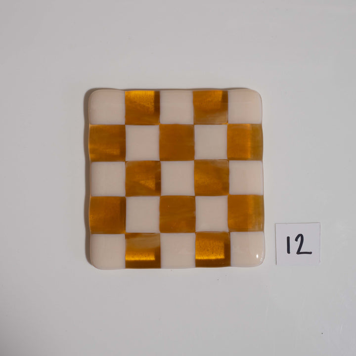 10cm Chequered Almond &amp; Amber Coaster