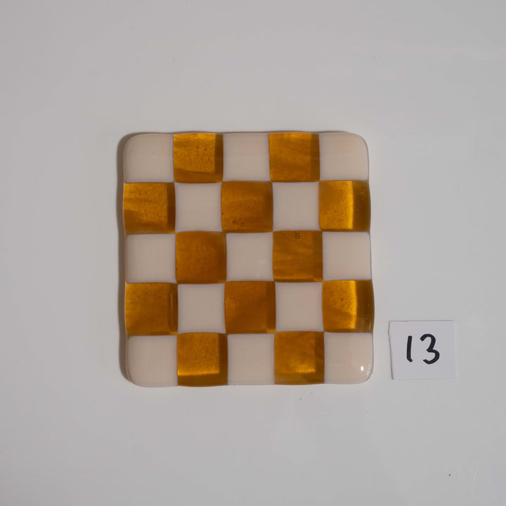 10cm Chequered Almond &amp; Amber Coaster