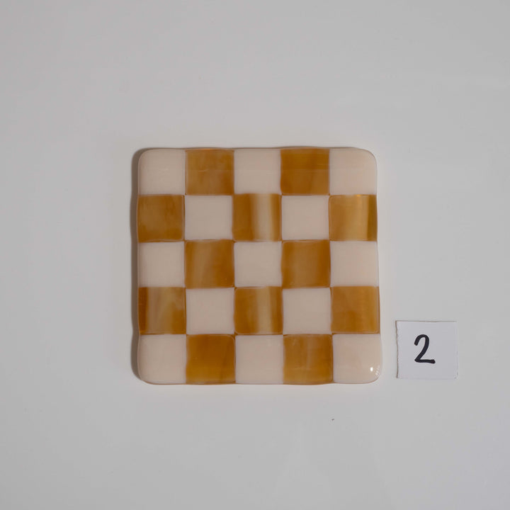 10cm Chequered Almond &amp; Amber Coaster