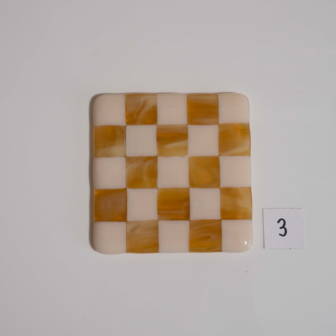 10cm Chequered Almond &amp; Amber Coaster