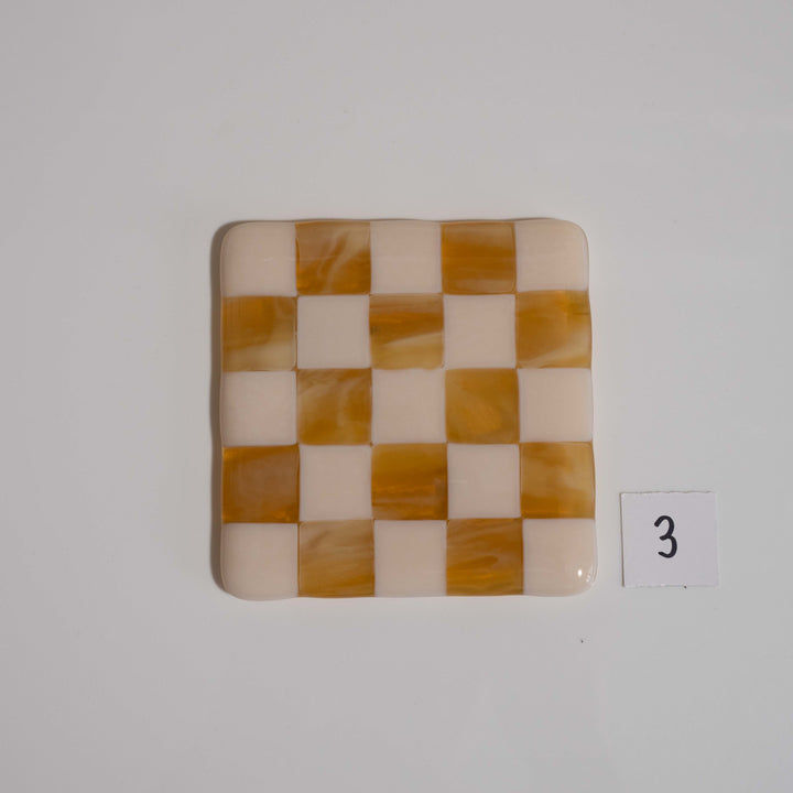 10cm Chequered Almond &amp; Amber Coaster