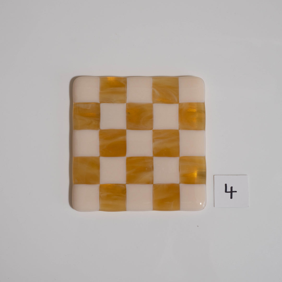 10cm Chequered Almond &amp; Amber Coaster