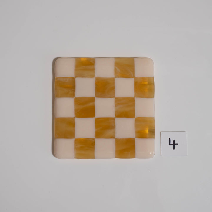 10cm Chequered Almond &amp; Amber Coaster