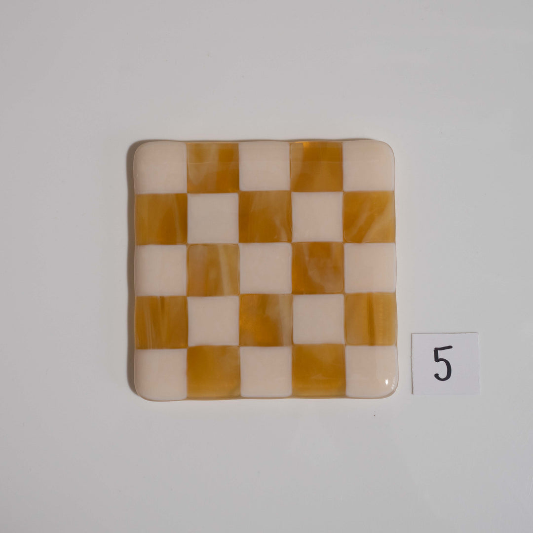10cm Chequered Almond &amp; Amber Coaster
