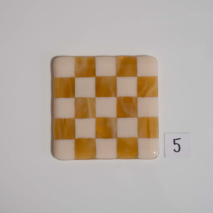 10cm Chequered Almond &amp; Amber Coaster
