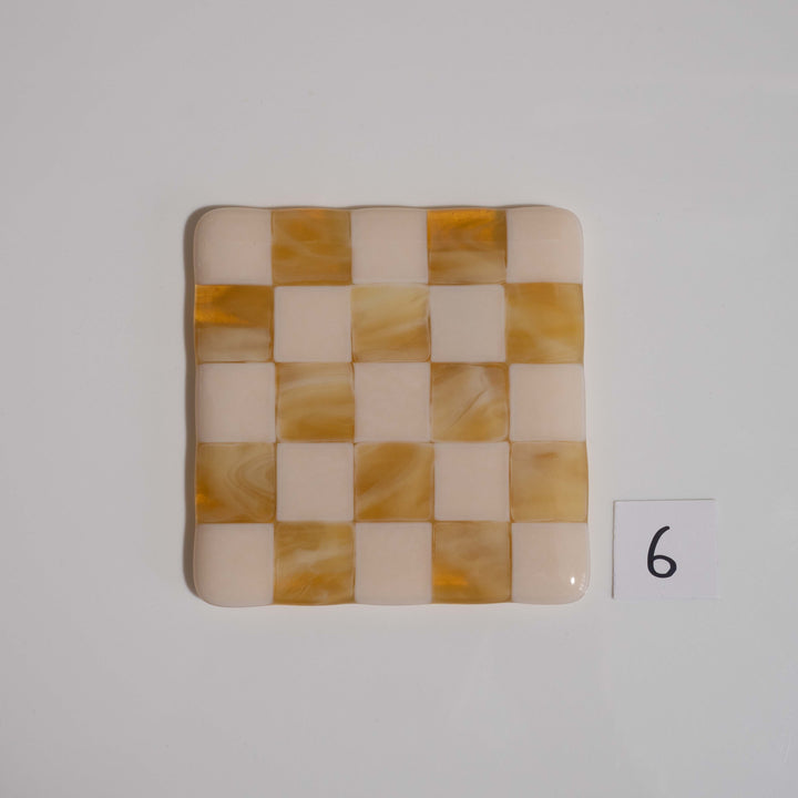 10cm Chequered Almond &amp; Amber Coaster