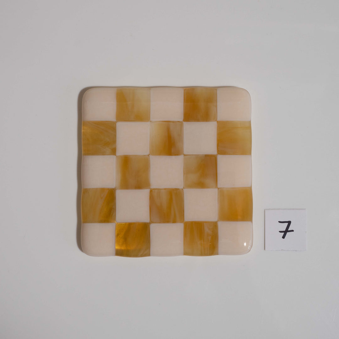 10cm Chequered Almond &amp; Amber Coaster