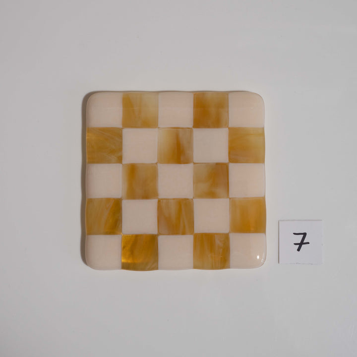 10cm Chequered Almond &amp; Amber Coaster