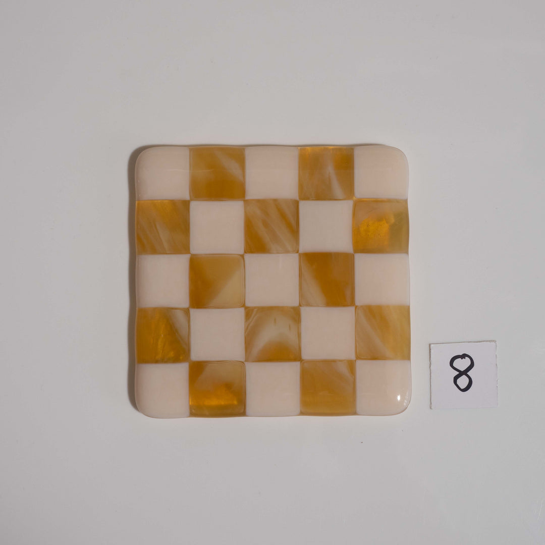 10cm Chequered Almond &amp; Amber Coaster