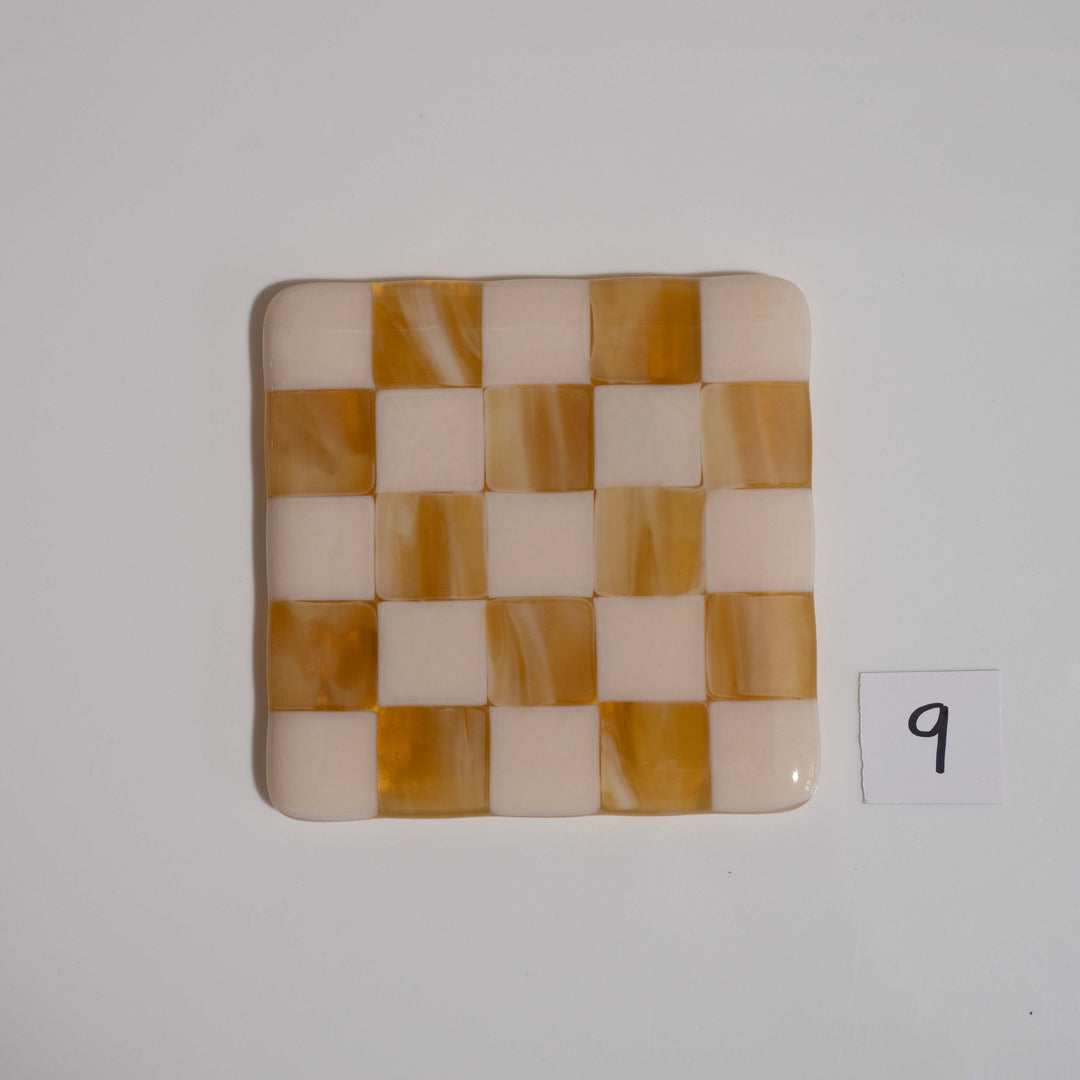 10cm Chequered Almond &amp; Amber Coaster