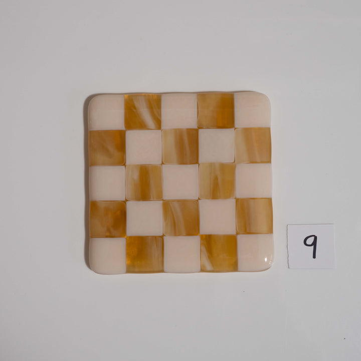 10cm Chequered Almond &amp; Amber Coaster