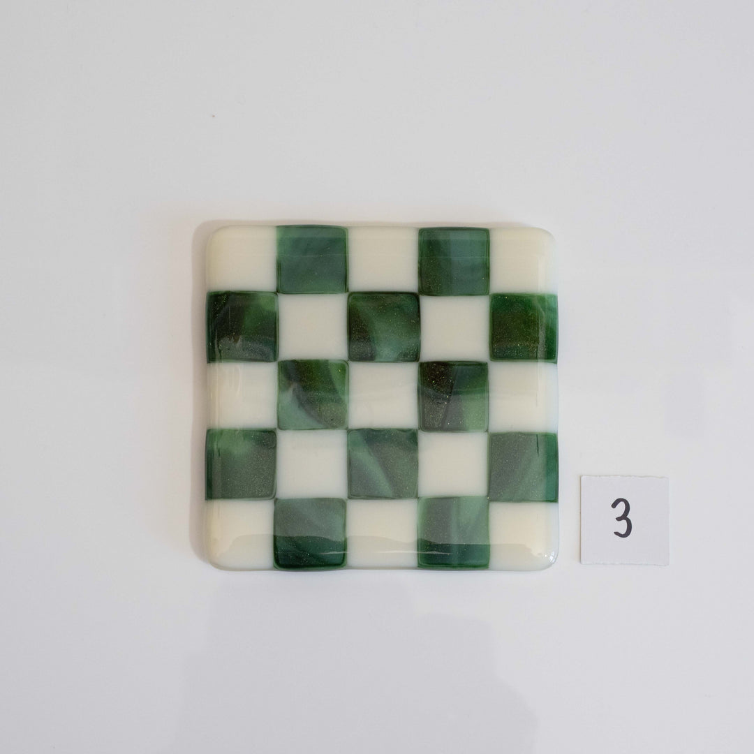 10cm Cream &amp; Streaky Green Chequered Coaster - Bullseye Collection