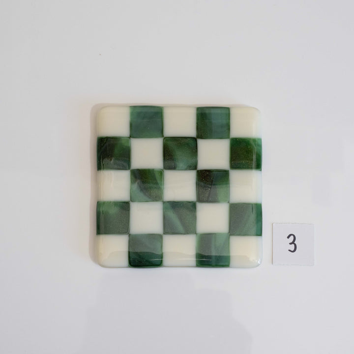 10cm Cream &amp; Streaky Green Chequered Coaster - Bullseye Collection