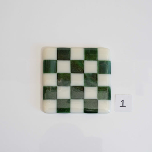 10cm Cream & Streaky Green Chequered Coaster - Bullseye Collection