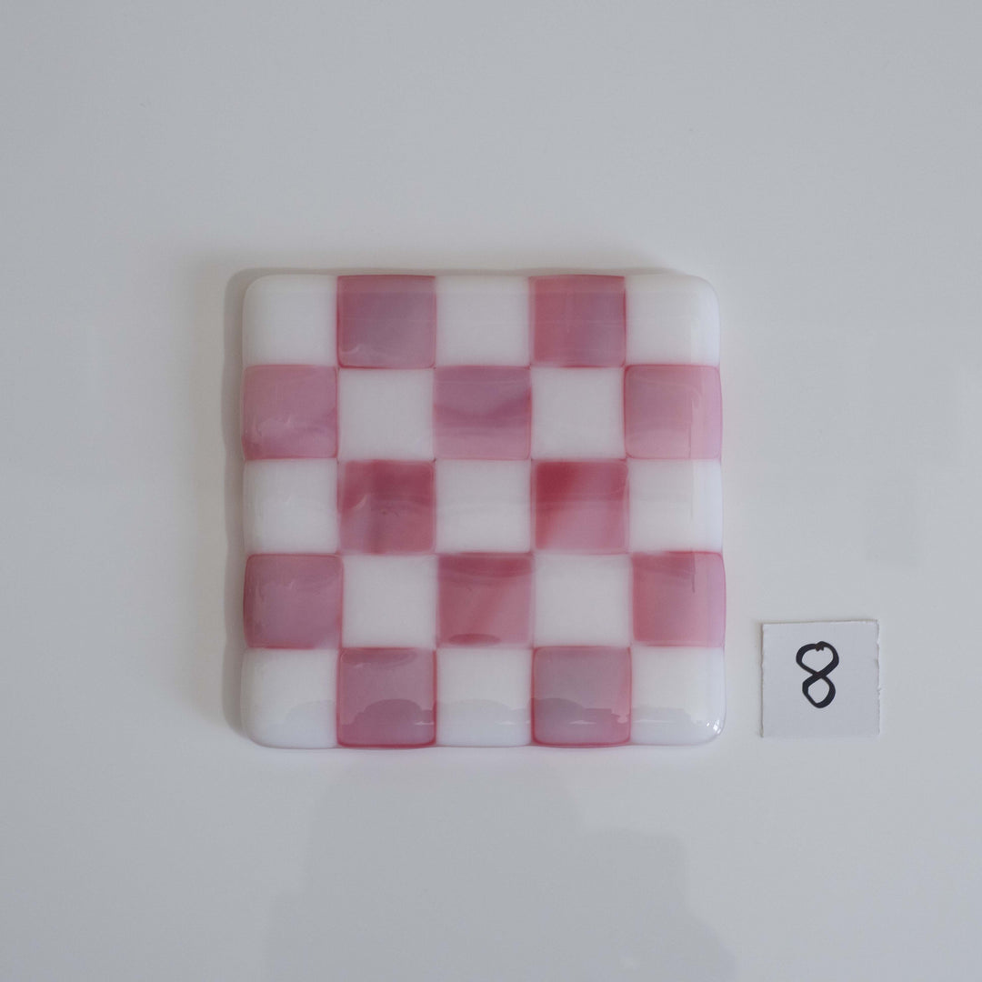 10cm White &amp; Streaky Pink Chequered Coaster - Bullseye Collection
