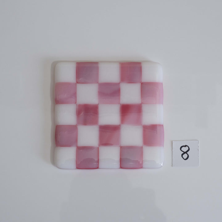 10cm White &amp; Streaky Pink Chequered Coaster - Bullseye Collection