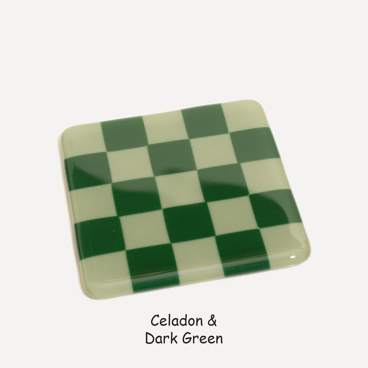10cm Chequered Dual Colour Coaster - Oceanside Collection - Celadon &amp; Dark Green image