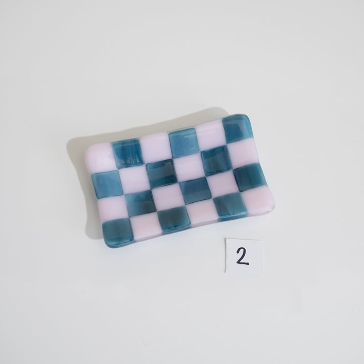 12x7cm Pink & Streaky Blue Chequered Tray - Bullseye Collection
