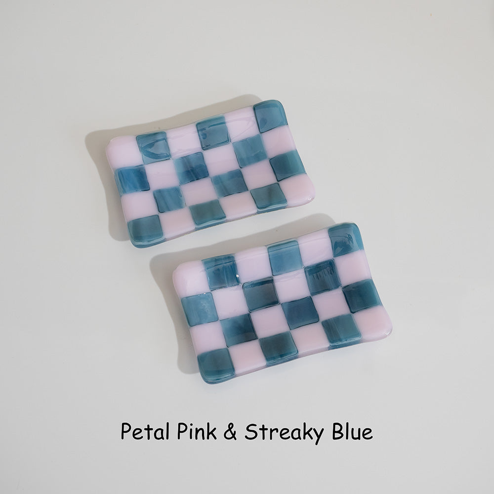 12x7cm Pink & Streaky Blue Chequered Tray - Bullseye Collection