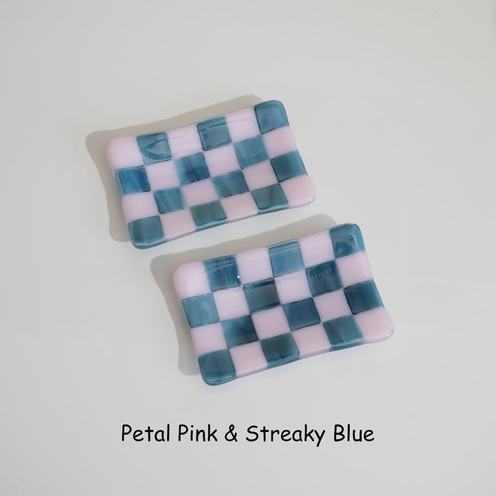 12x7cm Pink & Streaky Blue Chequered Tray - Bullseye Collection