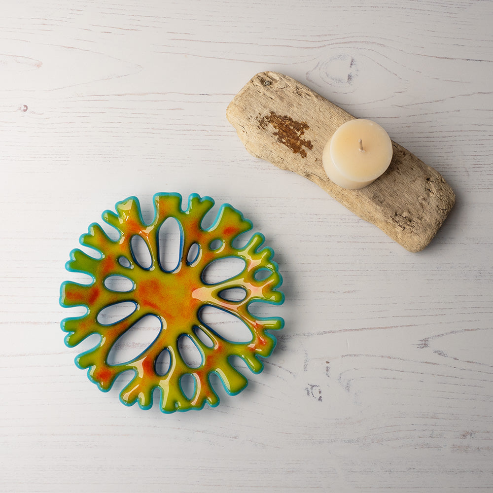 13cm "Sunflower" Coral Candle Holder/Dish - Bullseye Collection