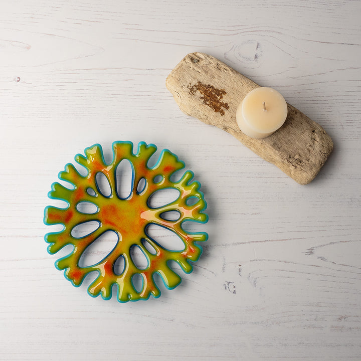 13cm "Sunflower" Coral Candle Holder/Dish - Bullseye Collection