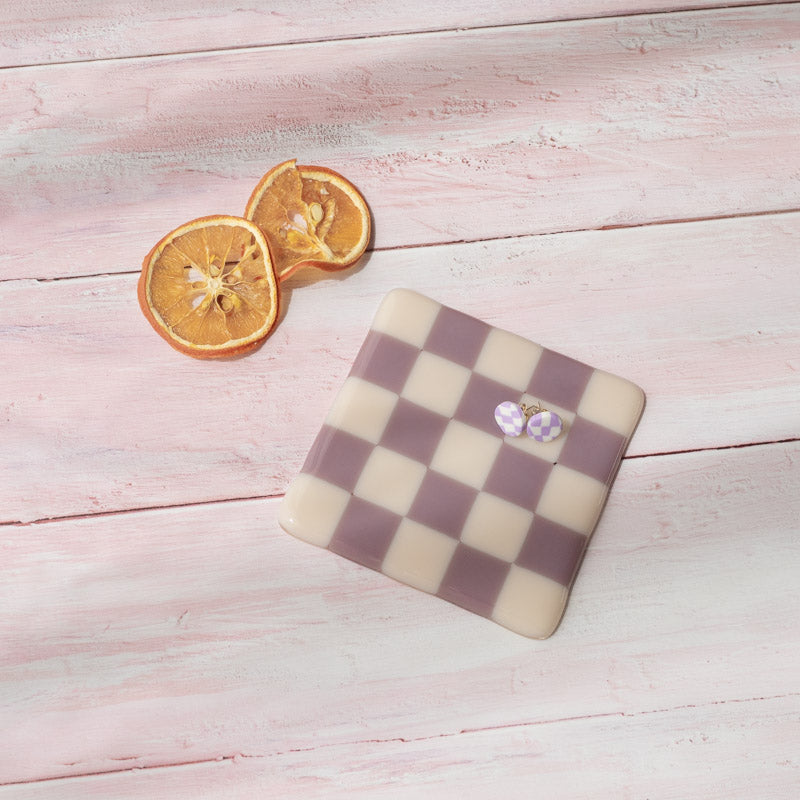 10cm Chequered Dual Coloured Coaster - Almond &amp; Dusty Lilac image
