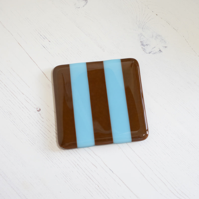 10cm Striped Coaster - Blue (Light) &amp; Brown Woodland image