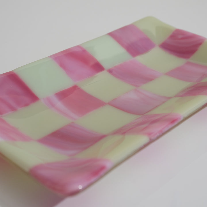 21x12cm Streaky Chequered Large Tray Artichoke & Streaky Pink - Bullseye Collection