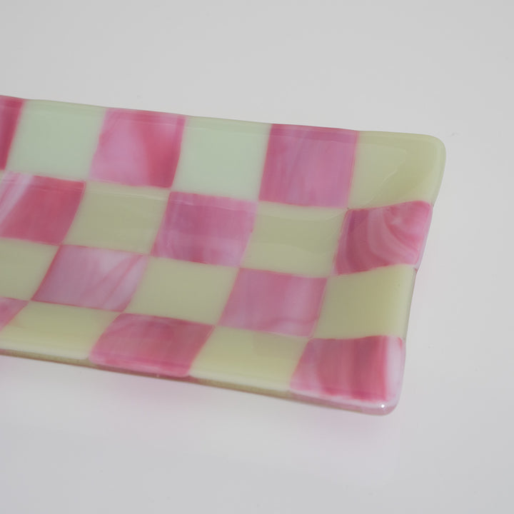 21x12cm Streaky Chequered Large Tray Artichoke & Streaky Pink - Bullseye Collection