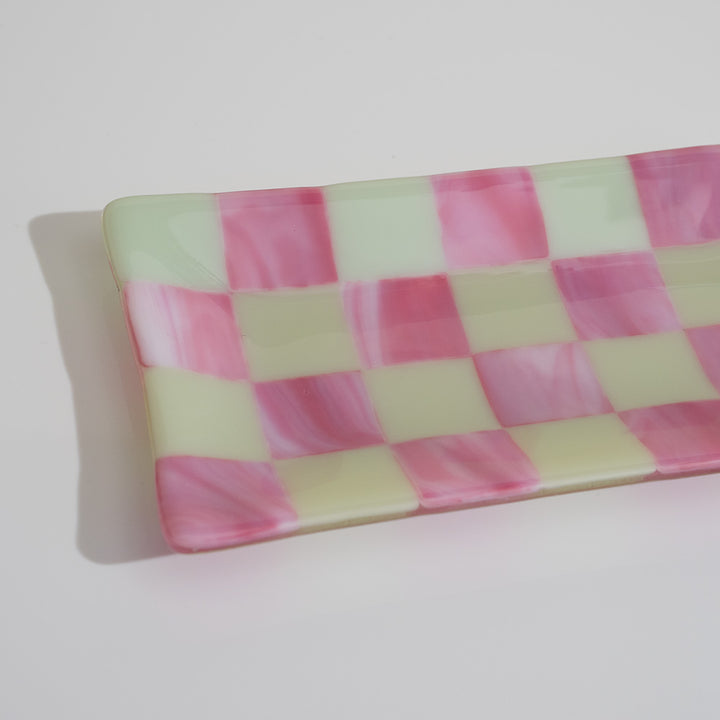 21x12cm Streaky Chequered Large Tray Artichoke & Streaky Pink - Bullseye Collection